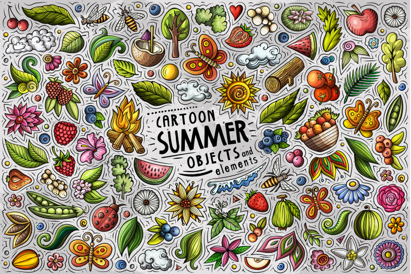 summer-nature-cartoon-objects-and-symbols-collection