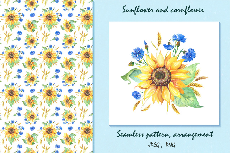 watercolor-sunflower-and-cornflower