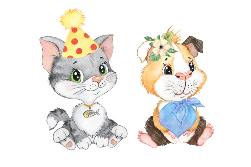 ets-watercolor-clipart-cute-baby-animals-clipart-puppy-kitten-pig