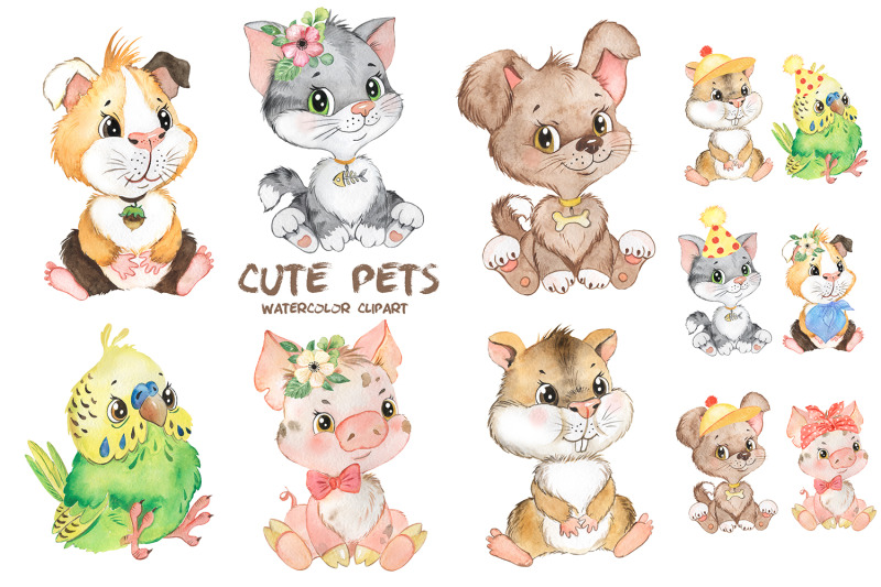 ets-watercolor-clipart-cute-baby-animals-clipart-puppy-kitten-pig