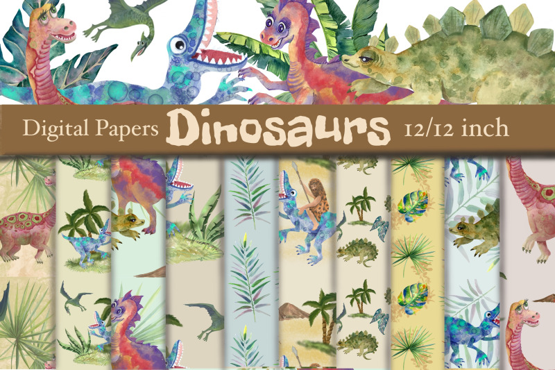 dinosaurs-watercolor-digital-papers