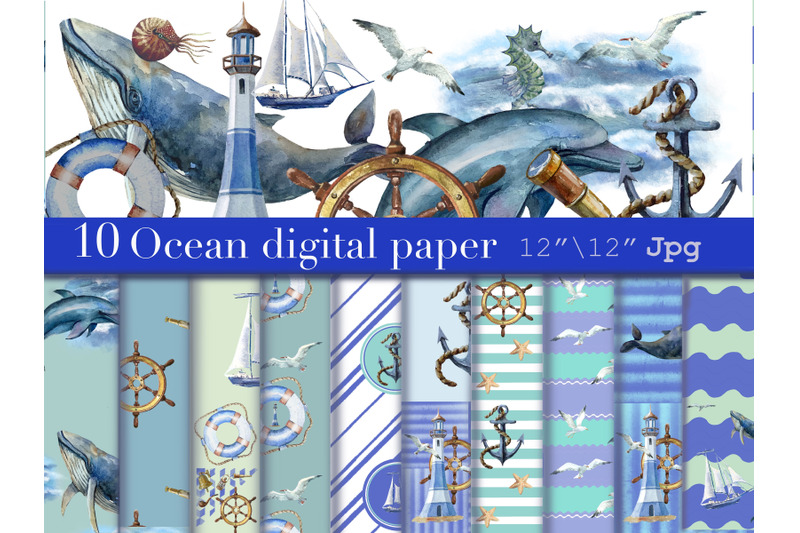 sea-watercolor-paper-nautical-pattern