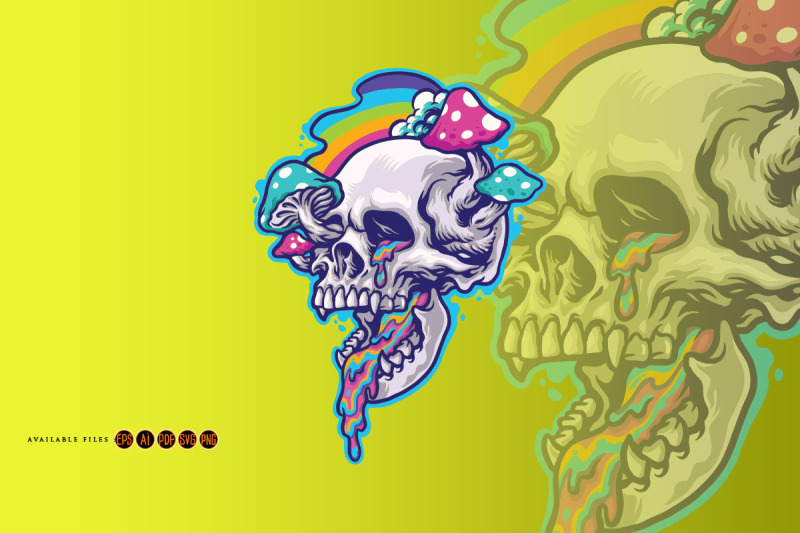 magic-mushroom-and-trippy-vomit-skull-svg-illustration