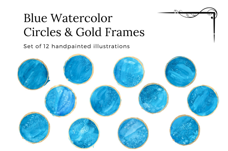 12-blue-watercolor-circles-with-gold-frames