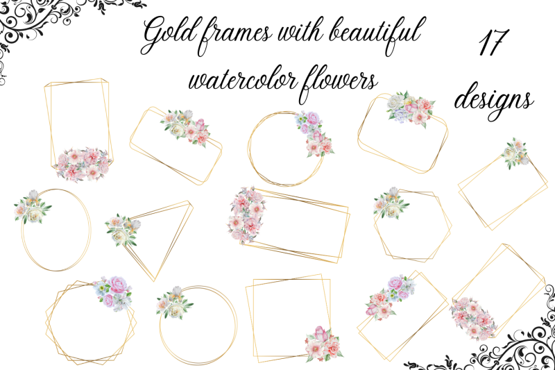 geometric-frames-watercolor-bouquets-and-frames-collection