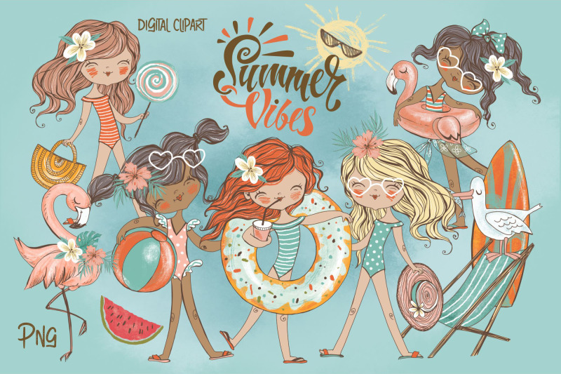 girls-weekend-clipart-png-travel-clipart-kids-beach-summer-digital