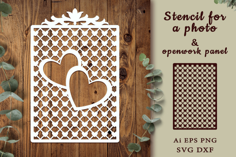 vertical-stencil-for-a-photo-two-hearts-on-an-openwork-lattice