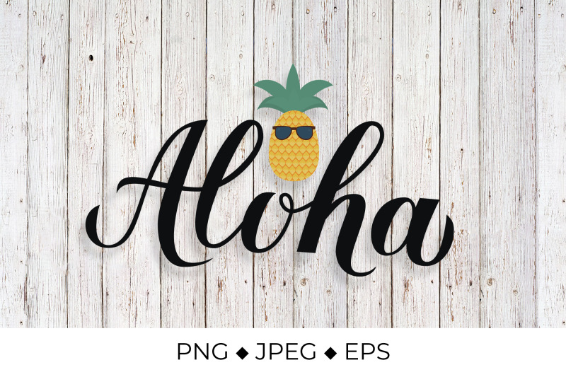 aloha-calligraphy-brush-lettering-and-cartoon-pineapple