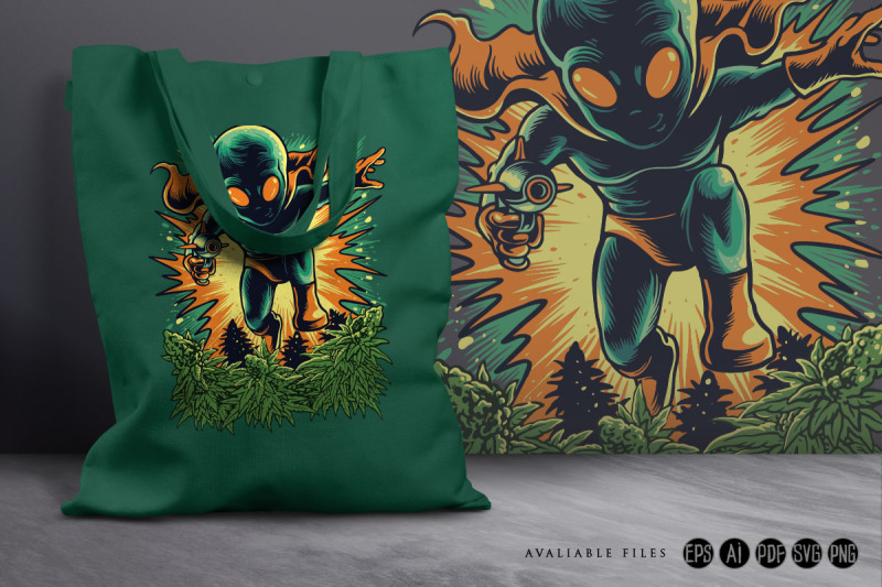 an-alien-attack-a-cannabis-garden-svg-illustrations