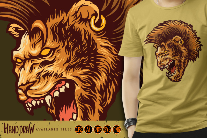 angry-lion-with-mohawk-hair-svg-illustrations