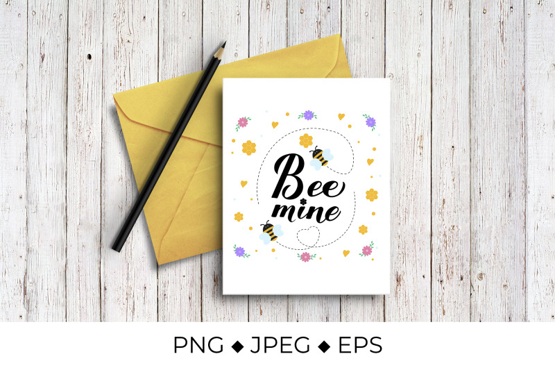 bee-mine-calligraphy-hand-lettering-with-cute-cartoon-bees-honeycombs