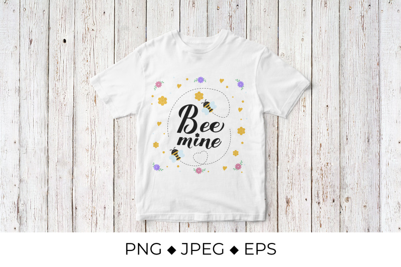 bee-mine-calligraphy-hand-lettering-with-cute-cartoon-bees-honeycombs