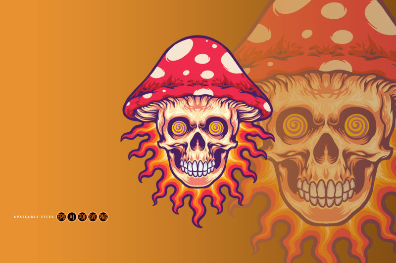 trippy-mushroom-head-skull-on-fire-svg-illustrations