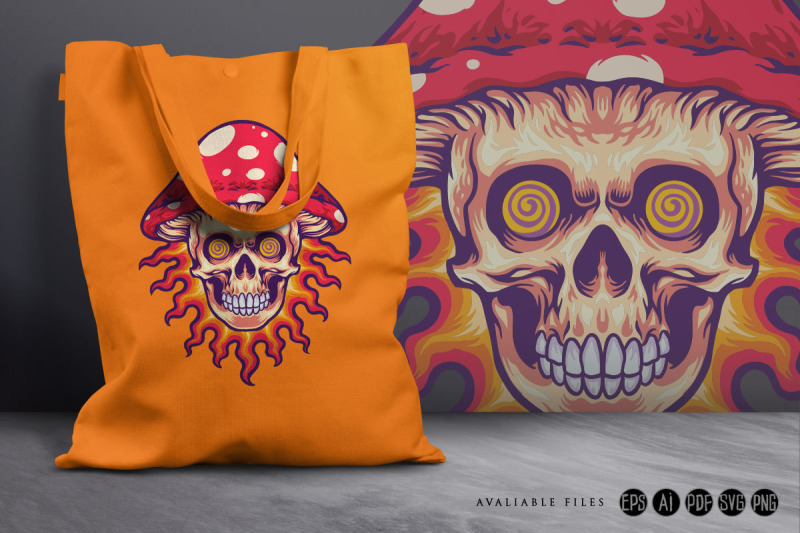 trippy-mushroom-head-skull-on-fire-svg-illustrations