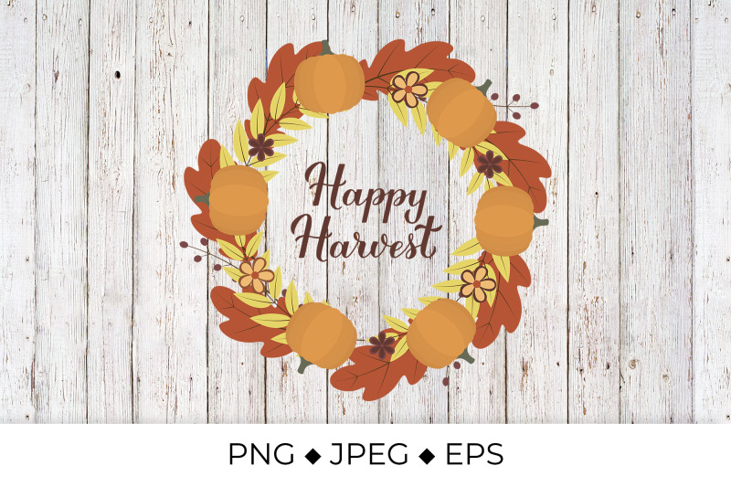 happy-harvest-calligraphy-with-wreath-of-colorful-autumn-leaves