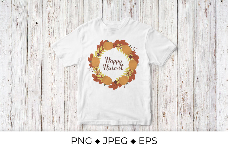 happy-harvest-calligraphy-with-wreath-of-colorful-autumn-leaves