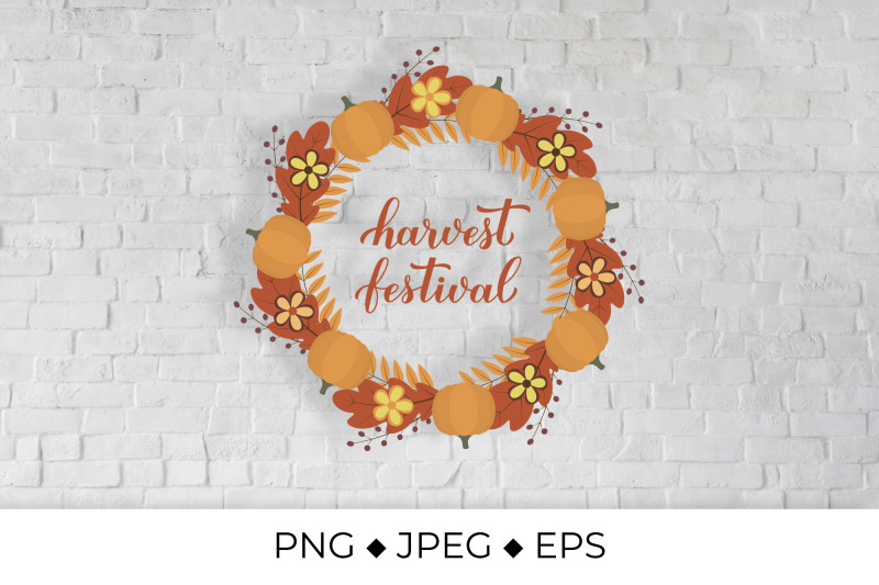 harvest-festival-lettering-with-wreath-of-colorful-autumn-leaves