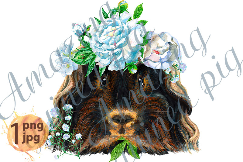 watercolor-portrait-of-merino-guinea-pig-with-wreath-of-peonies