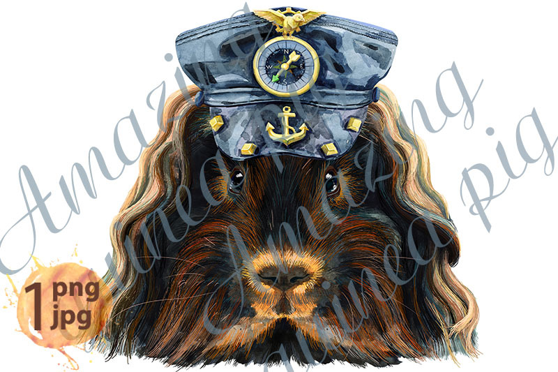 watercolor-portrait-of-merino-guinea-pig-in-a-black-leather-cap