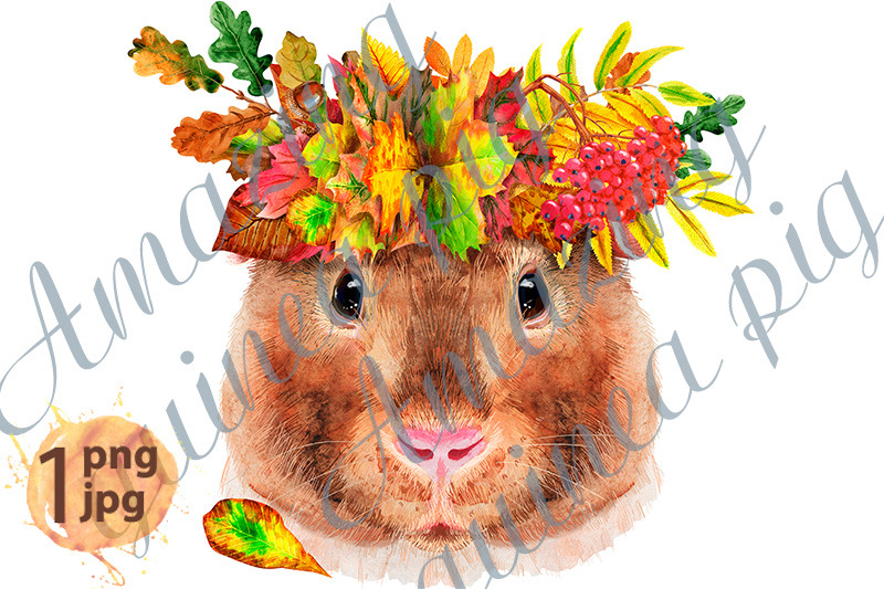 watercolor-portrait-of-teddy-guinea-pig-with-wreath-of-leaves