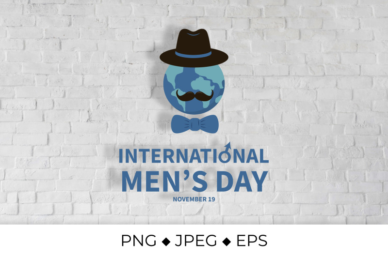 international-mens-day-lettering-with-globe-hat-and-mustache