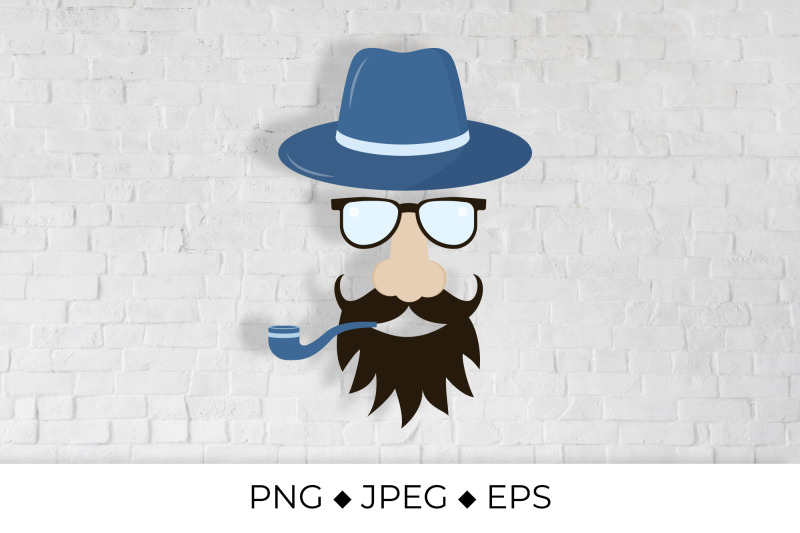 hipster-flat-icon-character-with-a-beard-hat-and-pipe