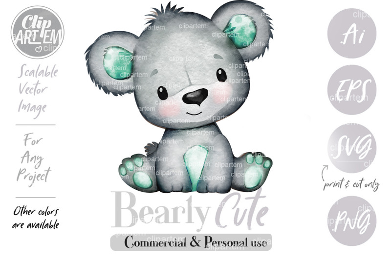 gender-neutral-cute-little-mint-baby-bear-watercolor-clip-art