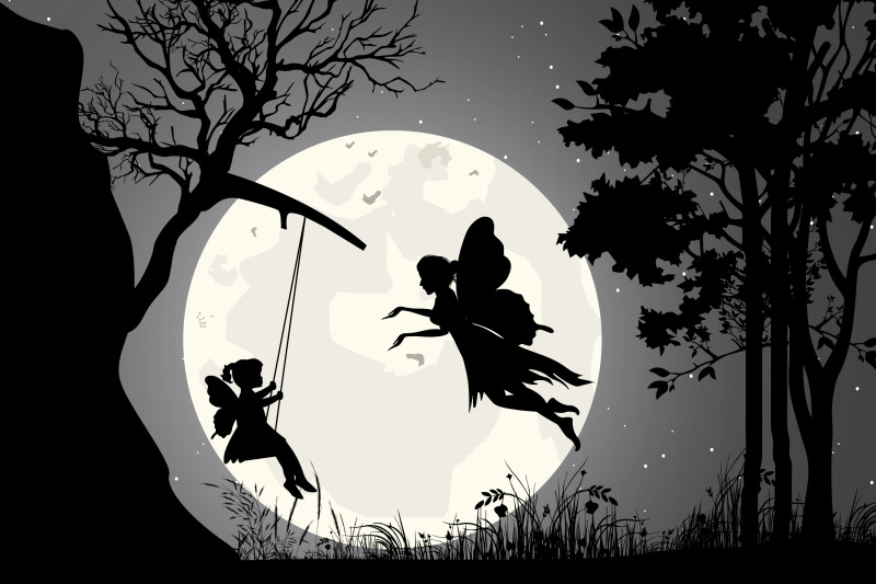 mom-and-girl-fairy-in-the-night-silhouette