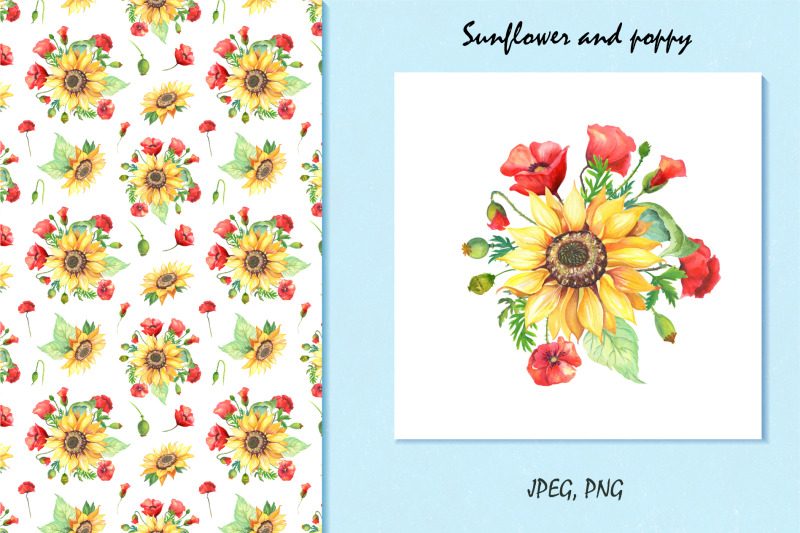 watercolor-sunflower-and-poppy