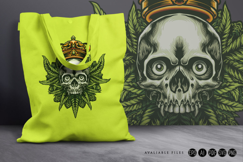 king-cannabis-skull-and-weed-leaf-svg-illustrations