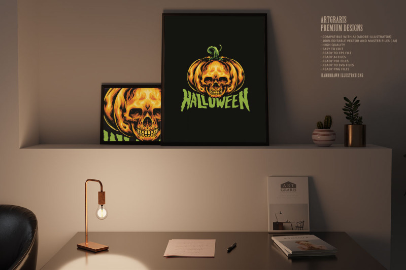 halloween-jack-o-lantern-pumpkin-skull-svg-illustrations