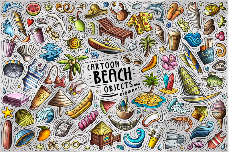 summer-beach-cartoon-objects-and-symbols-collection