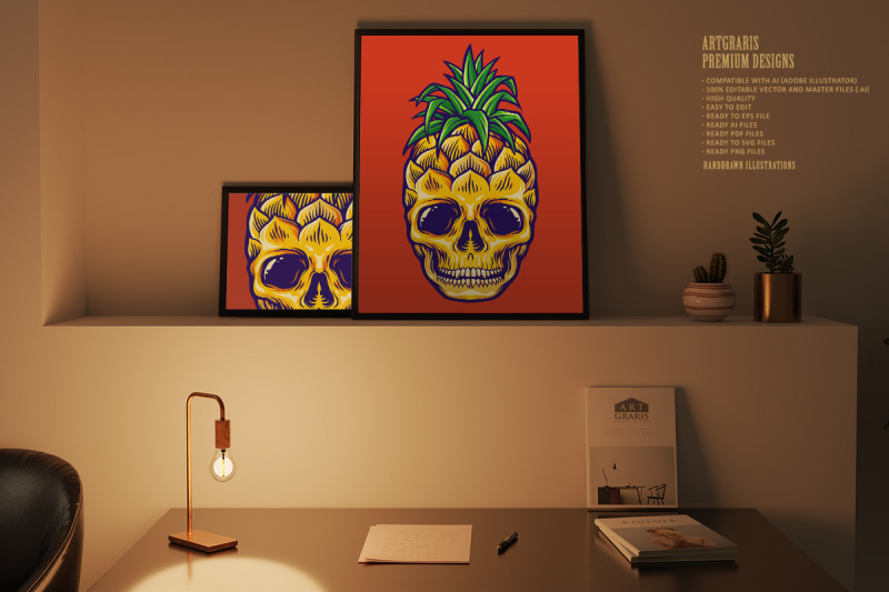 tropical-pineapple-skull-summer-mascot-svg-illustrations