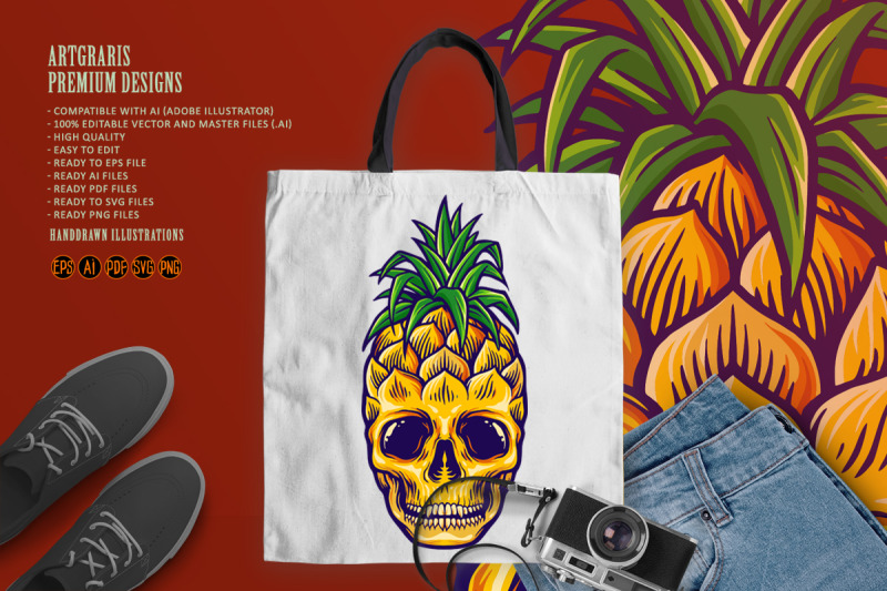 tropical-pineapple-skull-summer-mascot-svg-illustrations