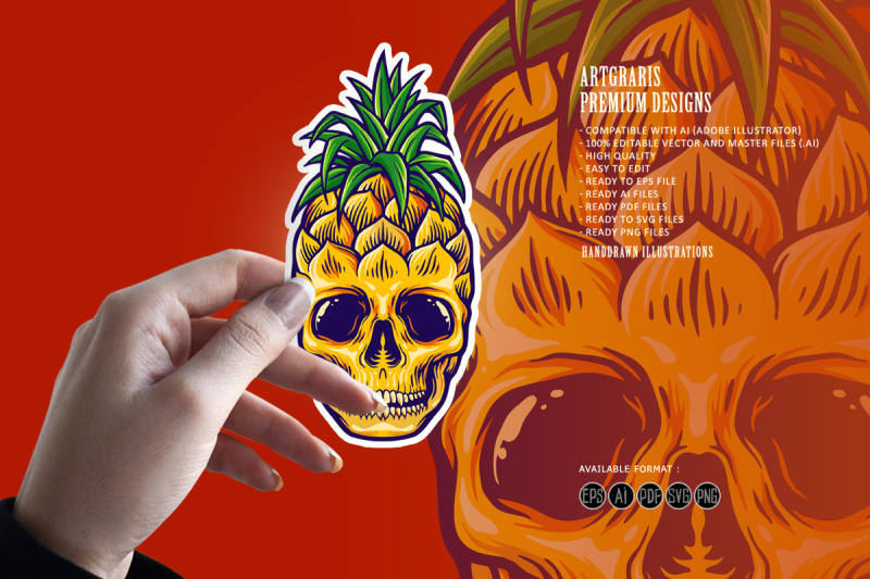 tropical-pineapple-skull-summer-mascot-svg-illustrations