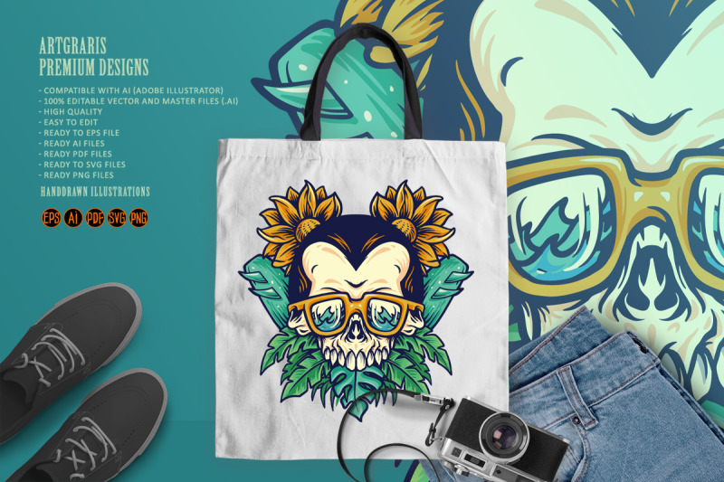 skull-summer-beach-flowers-svg-illustrations