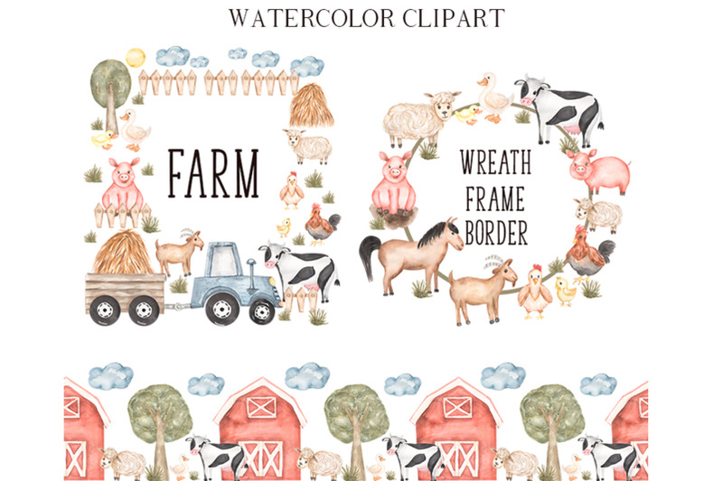 watercolor-farm-frame-clipart-set