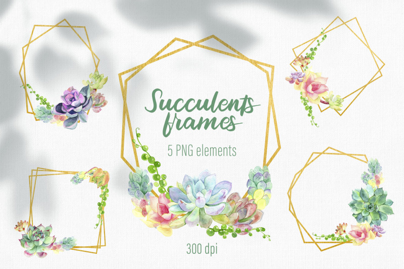 watercolor-floral-frame-succulent-wreath-png-gold-frame-png