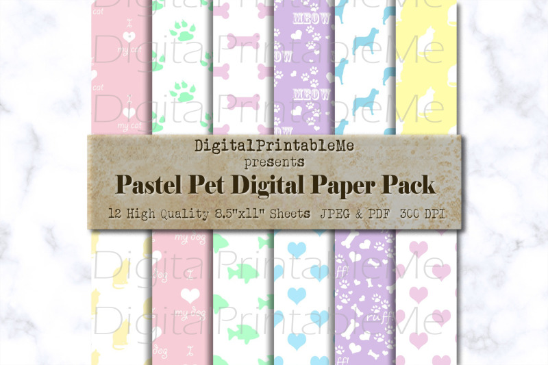 pet-digital-paper-pack-cat-dog-mixed-variety-patterns-pastel-2-rain