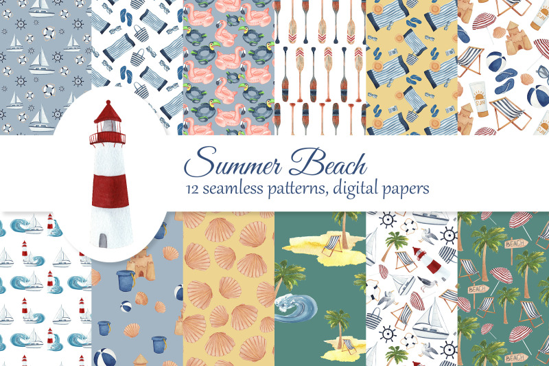beach-digital-paper-kit-summer-seamless-patterns-nautical-scrapbook