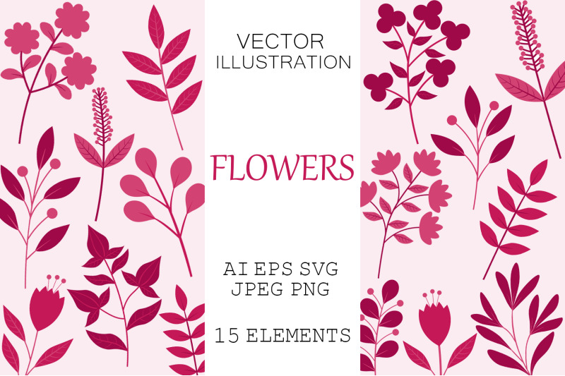 pink-flowers-flowers-silhouettes-plants-pink-leaves-svg