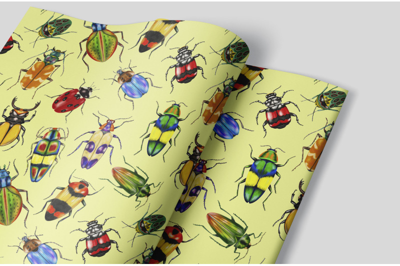 watercolor-beetles-digital-paper-bug-pattern-insects-bug-catching