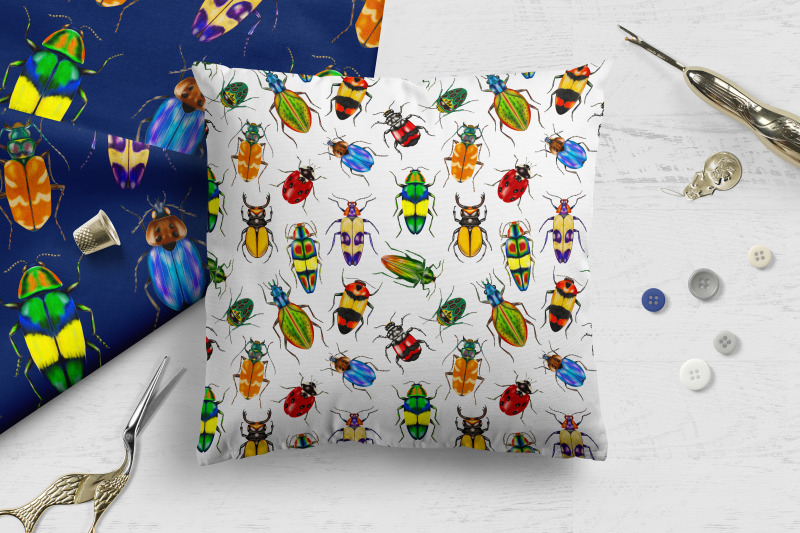 watercolor-beetles-digital-paper-bug-pattern-insects-bug-catching
