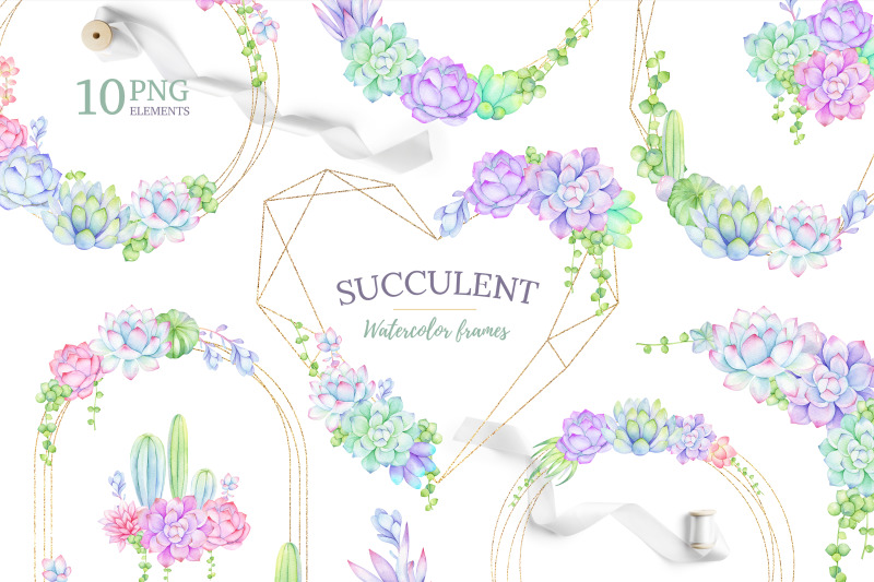 watercolor-succulent-wreath-cactus-clipart-geometric-frames