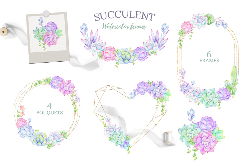 watercolor-succulent-wreath-cactus-clipart-geometric-frames