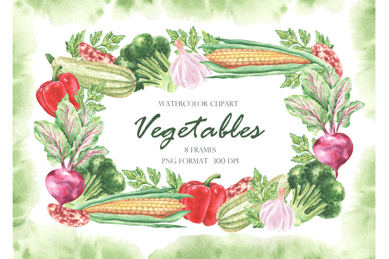 vegetables-watercolor-frames-vegetables-watercolor-clipart