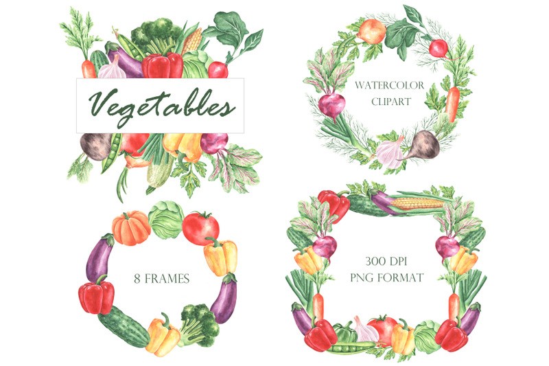 vegetables-watercolor-frames-vegetables-watercolor-clipart
