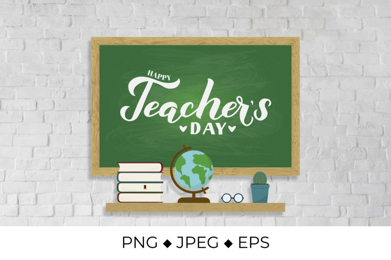 happy-teachers-day-calligraphy-hand-lettering-on-green-board-with-wood