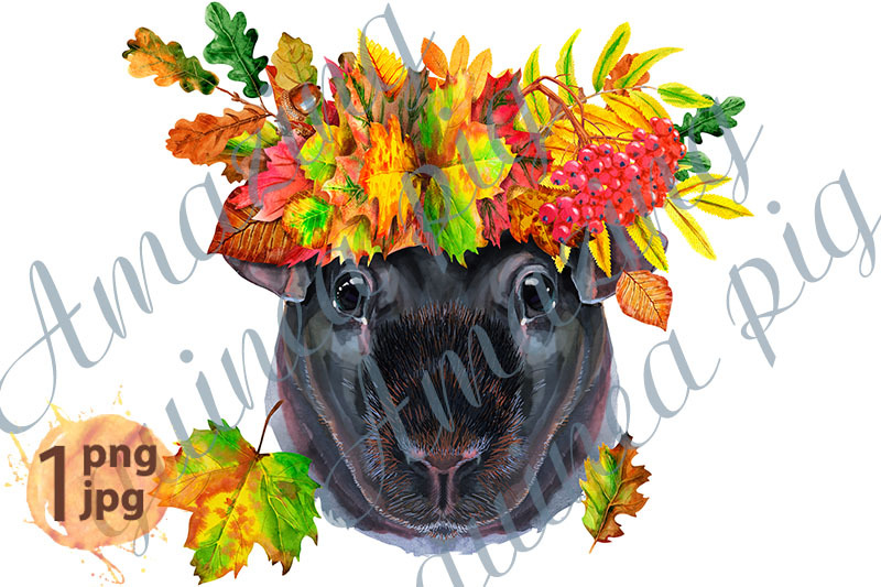 watercolor-portrait-of-skinny-guinea-pig-in-a-wreath-of-autumn-leaves