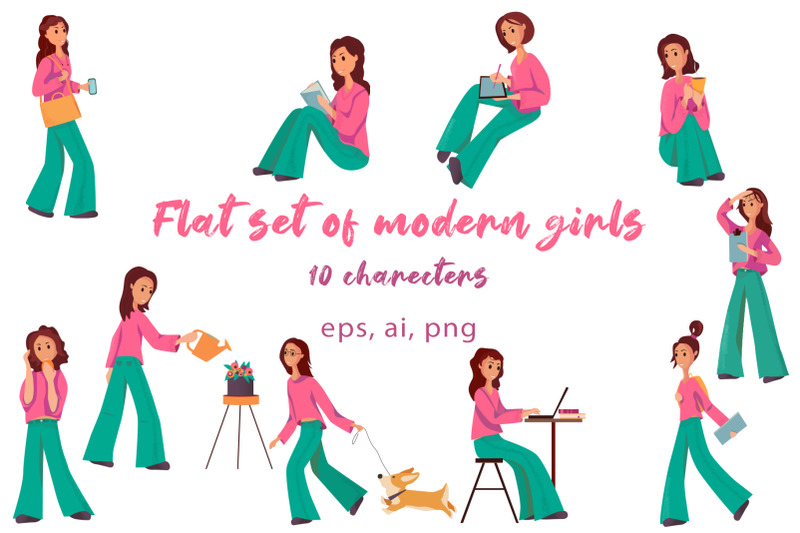 flat-set-of-modern-girls